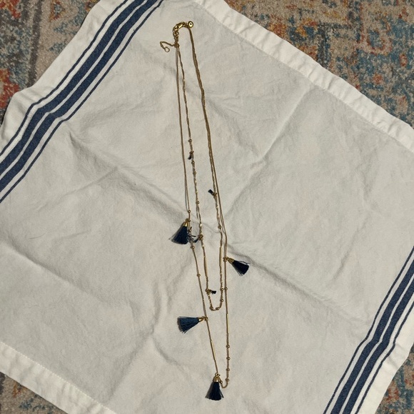Madewell two-strand brass gold-tone blue tassel necklace - Picture 1 of 5